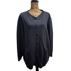 Blair Womens 3XL Black Button‎ Front Cardigan Sweatshirt Long Sleeve Pockets